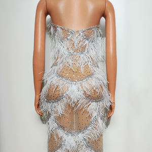 ชุดราตรีประดับเพชรเทียม สายเดี่ยว แต่งขนนก สำหรับงานปาร์ตี้ ชุดราตรีผู้หญิง ชุดออกงานหรูหรา ชุดพรอมผู้หญิง - Product Image 4