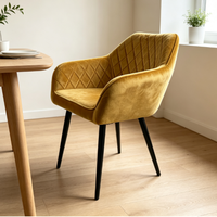 Fauteuil de salle à manger en velours capitonné de luxe, chaise de salle à manger rembourrée avec pieds en métal noir pour la cuisine, le restaurant, la maison