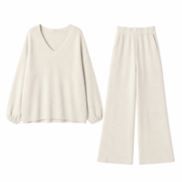 Ensemble Lounge Deux Pièces en Maille pour Femme : Pull à Manches Longues et Pantalon Large – Tenue Décontractée Automne-Hiver (Vente en Gros)