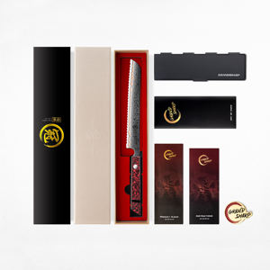 มีดทำครัว Grandsharp 8 นิ้ว สำหรับหั่นขนมปัง ผลิตจากเหล็กดามัสกัส 55 ชั้น ผสมทองแดง ด้ามจับทำจากเรซิ่นสีแดงผสมคาร์บอนไฟเบอร์ - Product Image 6