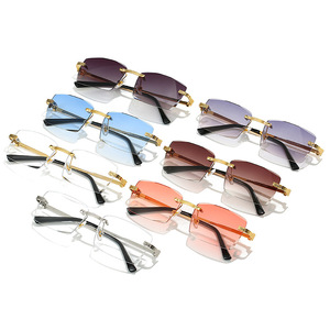 Nouvelles lunettes de soleil carrées sans monture à bords coupés pour femmes, tendance mode européenne et américaine, look haut de gamme, verres correcteurs - Product Image 1