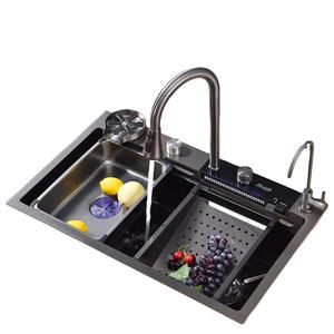 Multifunción negro Undermount <span class=keywords><strong>cascada</strong></span> moderna fregaderos de cocina inteligentes de acero inoxidable <span class=keywords><strong>banda</strong></span> para colgar en la pared lavabo para Baño - Product Image 1