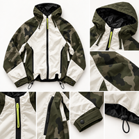 Veste coupe-vent à capuche camouflage personnalisée pour homme, légère, avec blocs de couleur, fermeture éclair intégrale, veste technique de style streetwear pour l'extérieur