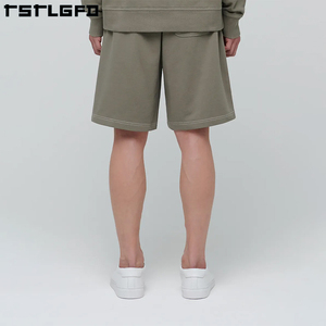 Short de survêtement d'été unisexe avec logo personnalisé Design durable délavé à l'acide en coton épais point contrasté décontracté pour hommes femmes - Product Image 6