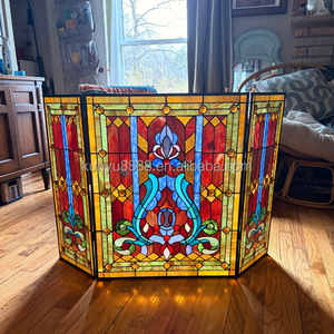 Paravent de cheminée victorien pliable en 3 parties, en verre teinté style cathédrale, sur mesure, fabriqué en Chine, taille 110*70CM - Product Image 1