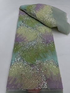 Ni. Ai phong cách mới sáng bóng sequin ren vải Lưới Ngọc Trai ren đính cườm váy ren vải đầy màu sắc ren Bridal DRESS vải - Product Image 3