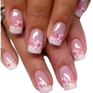 Faux ongles minimalistes courts carrés à paillettes dorées dégradées style français inversé, 24 pièces, pointes d'ongles très vendues - Product Image 1