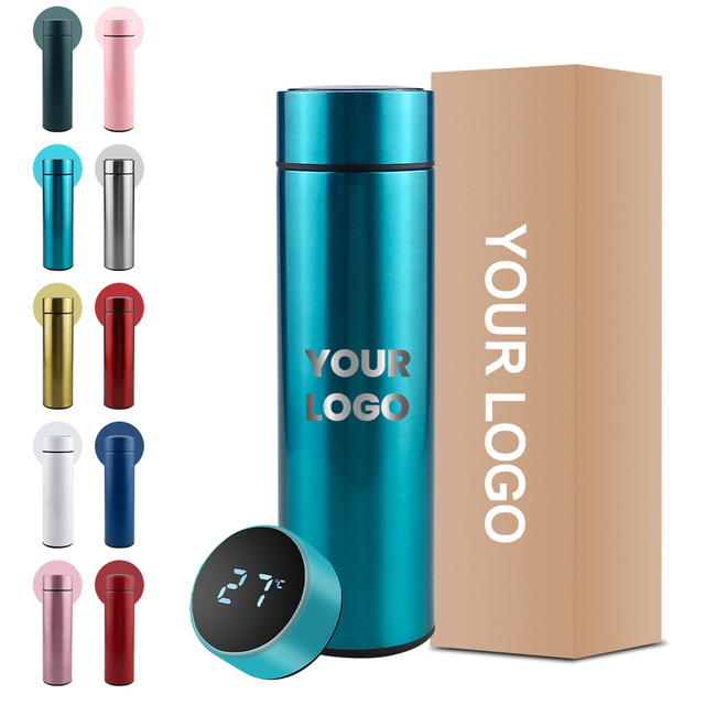 FACTORY 500ml 1L Bpa Free Vacuum Travel Led Water Bottle 304 Stainless Steel Led Smart Temperature Display Thermos Water Bottle
