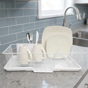 Escurridor de Platos de Alambre Blanco con Bandeja de Drenaje, Escurridor de Cocina de un Solo Nivel para Tazas, Platos y Tazones - Product Image 5