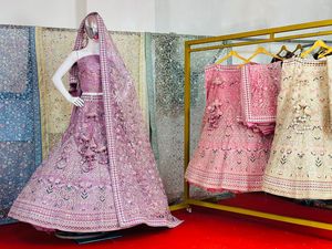 Luxurious Indian Wedding Ensemble for Adults <b>Net</b> Bridal Dress With Full Zarkan Stones & Diamonds Heavy <b>Dupatta</b> Big Flair Design - Product Image 6