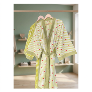 Bata Kimono de Algodón Ecológico con Estampado Floral para Mujer, Chaqueta de Descanso con Cintura Ajustable, Abrigo Casual Cruzado para Otoño, Invierno y Verano, Ideal para el Hogar - Product Image 3