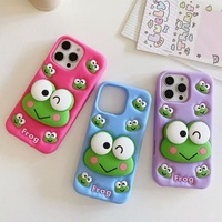 Coque de téléphone portable en silicone souple antichoc avec support grenouille 3D mignonne et décorations intégrées pour iPhone 14 13 12 11