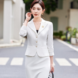 Nouvelle Robe Blazer Professionnelle Printemps et Automne pour Femme, en Tissu Structuré, <span class=keywords><strong>avec</strong></span> Boutons Décoratifs, Manteau Court Élégant - Product Image 6
