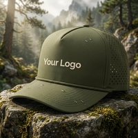 Gorra de 5 Paneles Impermeable con Parche de Goma PVC Personalizado, Logotipo Bordado en 3D, Orificios Perforados, Cierre a Presión, Gorra de Golf con Cuerda, Gorra Trucker