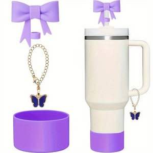 40oz 텀블러 컵 Accessories-3pcs 세트 나비 짚 커버 실리콘 부츠 바닥 소매 물병 보호 매력 여행 - Product Image 4