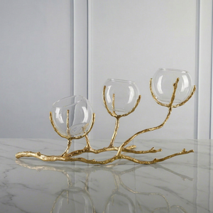 Candelabro de Metal con Ramas Doradas, Portavelas de Vidrio Transparente, Linterna Decorativa, Centro de Mesa para Bodas, Decoración para Mesa del Hogar - Product Image 1