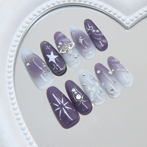 <span class=keywords><strong>Uñas</strong></span> <span class=keywords><strong>Postizas</strong></span> Almendradas con Diseños de Lazo Morado y Plateado, Estilo Y2K, Hechas a Máquina con ABS, 24 <span class=keywords><strong>Uñas</strong></span> <span class=keywords><strong>Postizas</strong></span>, Puntas de <span class=keywords><strong>Uñas</strong></span> Largas en Forma de Almendra - Product Image 3