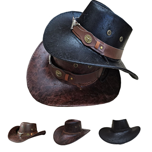 Vintage Western Leather Flat Top Cowboy Jazz <b>Hat</b> <b>for</b> Men and Women Stylish Country <b>Hat</b> <b>for</b> Outdoor Activities Festivals - Product Image 1