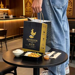 ถุงกระดาษคราฟท์แบบกำหนดเองสำหรับร้านอาหารไทย สำหรับข้าวผัดไทย ย่อยสลายได้ รีไซเคิลได้ ขายส่ง - Product Image 6
