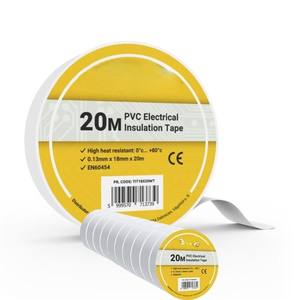 Cinta aislante de PVC de 0.13x18mm, 20 metros, color blanco, ideal para aislamiento eléctrico y reparaciones domésticas. - Product Image 1