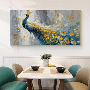 Peinture murale originale abstraite d'un paon coloré aux plumes épanouies, peinte à la main, pour salon, entrée, salle à manger - Product Image 2