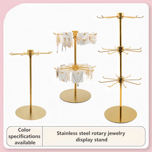 Một lớp & Hai lớp thép không gỉ Máy tính để bàn đồ trang sức Giá xoay cối xay gió treo Rack hiển thị với ba lớp lưu trữ - Product Image 4