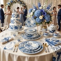 Assiette à salade et dessert en porcelaine motif guépard bleu et blanc, vaisselle de table florale pour mariage et fête