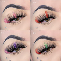 Private Label Eyewing dramatique paillettes couleurs 20mm Faux vison faux cils boîtes d'emballage personnalisées CC D Curl cils colorés
