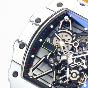 Montre mécanique automatique squelette en fibre de carbone blanche pour homme, montre de sport en toile orange de forme tonneau - Product Image 2