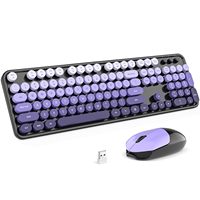 OEM ODM Wireless Keyboard and Mouse Combo Black Purple Colorful 24G Typewriter Style Full Size Cute Keyboard Set