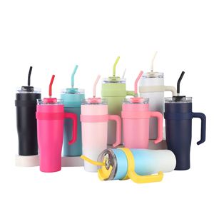 Gobelet de voyage isotherme en acier inoxydable à double paroi avec poignée et paille, isolation thermique de 6 à 12 heures, vente en gros - Product Image 1