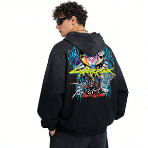 Sudadera con Capucha de Punto de Invierno Estilo Cyberpunk de Moda AMCLEVER, Prenda Vintage Teñida y Lavada con Patrón Sólido DTG - Product Image 2