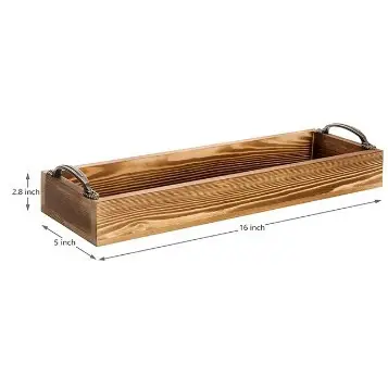 Недорогой прямоугольный домашний декор, твердый деревянный ящик-поднос с металлическими ручками без крышки