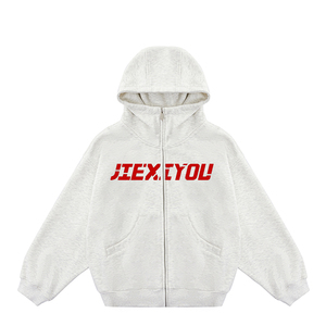 卸売り400gsmフリースフルダブルジップドローストリングOemジッパーHoddieブラックジップアップパーカーメンズレディースパーカー & スウェットシャツ - Product Image 5