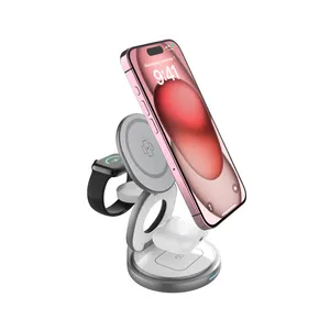 Opvouwbare 15W Magnetische 3 In 1 Opvouwbare Mobiele Telefoon Stand Draadloze Oplader Voor iPhone