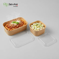 Bol alimentaire rectangulaire en papier SenAng OEM avec logo personnalisé, 650 ml, 1000 ml, avec couvercle en PET PP, vente en gros d'usine, Singapour, Malaisie
