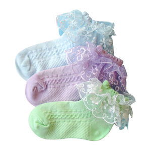 Chaussettes pour bébés filles en dentelle de coton de haute qualité en gros, nouvelles, colorées, roses, à volants, en dentelle pour enfants - Product Image 3