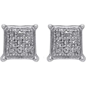 Jewelspaark Square <b>Stud</b> Earrings 0.04 Cttw Round Cut White Natural Diamond 925 Sterling <b>Silver</b> Prong Setting Women's Everyday - Product Image 1