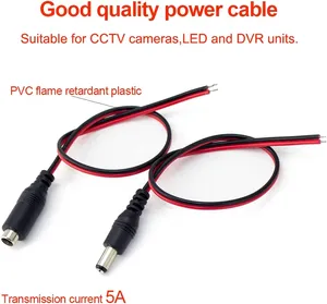 Câble Pigtail DC 12V/24V personnalisé avec connecteurs DC mâle et femelle 5A 60W en PVC, longueur sur mesure - Product Image 4
