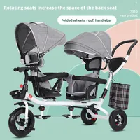 Tricycle Poussette Double pour Enfants, Vélo à Pédales Léger pour Bébé, Poussette Jumeaux et Landau