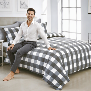 Juego de Ropa de Cama de Satén de Algodón con Estampado a Cuadros Grises de Búfalo, Estilo Polaco, para B&B, Envío Directo desde la UE, 3 Piezas - Product Image 3