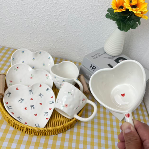 2026 Hot Selling Korean Design Heart Shape <b>Microwave</b> Safe Porcelain Coffee Cups Tea Set Handmade Ceramics Mugs and Saucer - Product Image 1