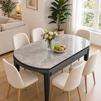 Table à manger en bois massif avec plateau en pierre frittée, extensible et convertible en table ronde, avec chaises rembourrées/en bois, 10 places, en solde