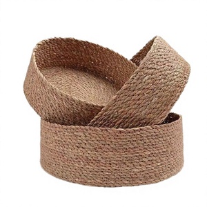 Modern Woven CoCo Seagrass Eco-Friendly Multifunction <b>Round</b> Storage <b>Baskets</b> Shallow <b>Wicker</b> Bread Serving Fruit Food Storage - Product Image 3