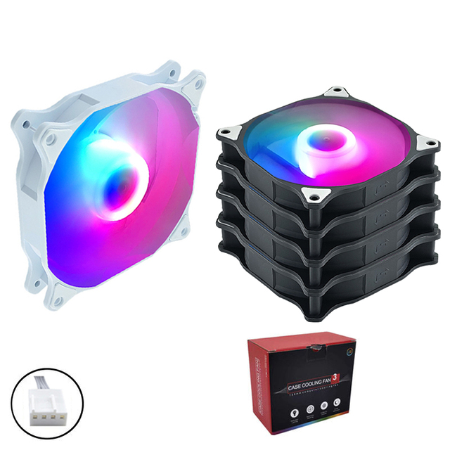 QiuAim Pack (3-4-5-6 Pieces) 120mm Cooling Fan Silent 3Pin/4pin PWM Intelligent Speed Regulation 12025 with Color Light Effect
