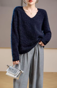 Maglioncino <span class=keywords><strong>in</strong></span> <span class=keywords><strong>Cashmere</strong></span> da <span class=keywords><strong>donna</strong></span> morbido a maniche lunghe stile Mongolia con scollo a V - Product Image 4