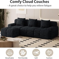 Canapé modulaire en tissu moelleux moderne en forme de L, fauteuil rembourré sans structure avec ottoman mobile