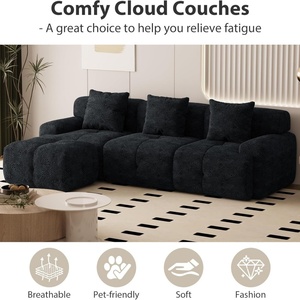 Divano Moderno in <span class=keywords><strong>Tessuto</strong></span> Morbido a Forma di Nuvola, Divano Componibile a L con Seduta Profonda, Poltrona Imbottita Senza Struttura con Pouf Mobile - Product Image 3