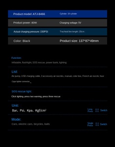 Bomba de Aire Portátil de 150 psi, Compresor de Aire para Automóvil, Inflador de Neumáticos, Bomba Eléctrica para Llantas - Product Image 6