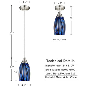 Mini Lámpara Colgante de Vidrio Ovalada E27 LED con Altura Ajustable para Cocina, Comedor, Bar - Product Image 3